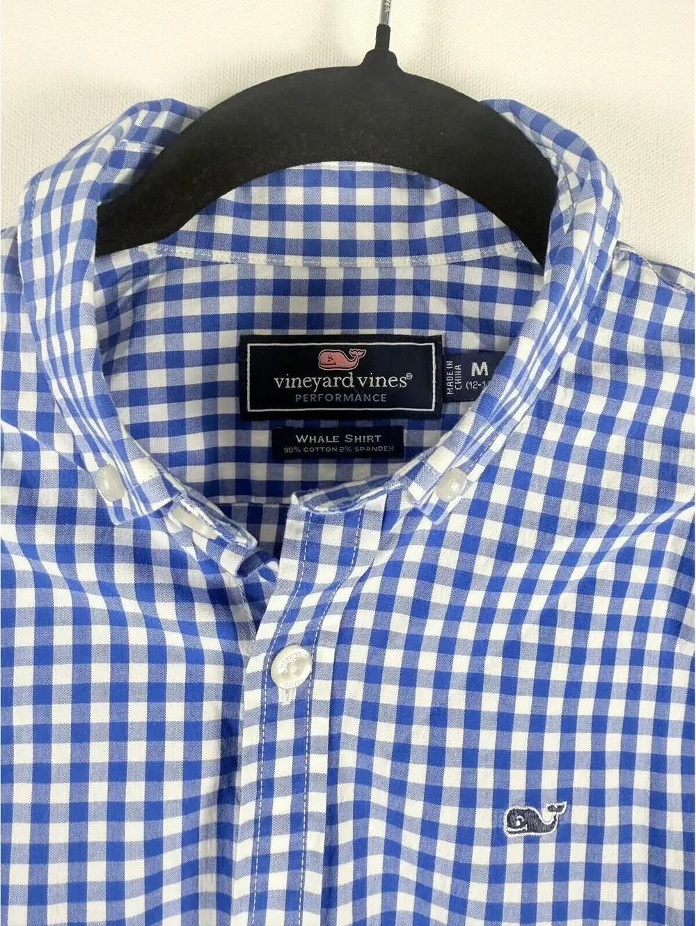 Vineyard Vines Boys Whale Shirt Blue Gingham Button Down Long Sleeve Med (12-14)